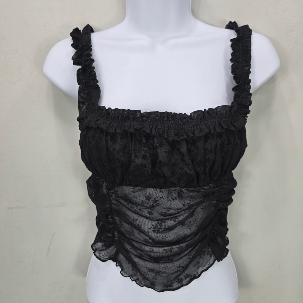 Tank Top Ruched Velvet‎ Burnout Ruffle Lace Babydoll Coquette Fairy Whimsigoth